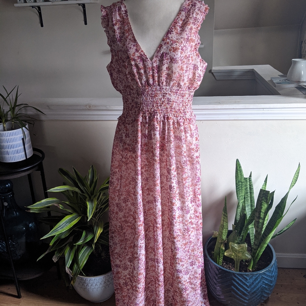 NWT Banana Republic Pink Floral Maxi Dress Size 14